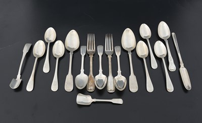 Lot 72 - A group of silver flatware, to include fiddle...