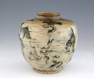 Lot 492 - The Martin Brothers, an Aquatic stoneware vase,...