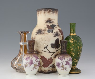 Lot 405 - Bohemian glass including a green vase with...