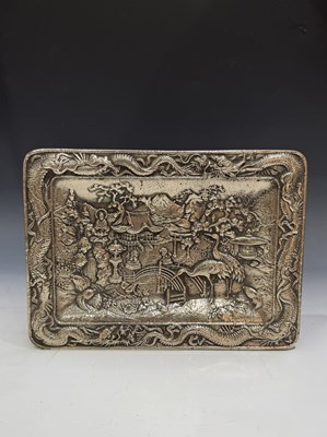 Lot 212 - A Chinese metal rectangular tray, the centre...