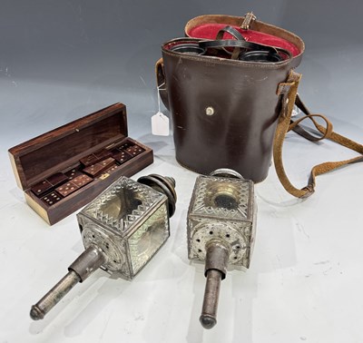 Lot 213 - Two small mirrored carriage lamps with facet...