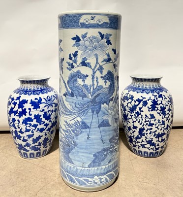 Lot 182 - A Chinese ceramic stick stand, cylindrical...