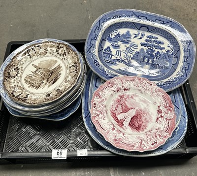 Lot 60 - A collection of blue and white, brown, pink...