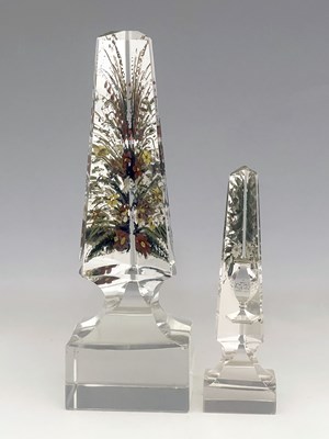 Lot 397 - Two Victorian reverse painted cut glass prism...