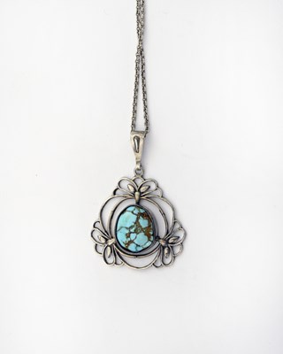 Lot 34 - Liberty & Co., an Arts & Crafts silver turquoise pendant, with chain
