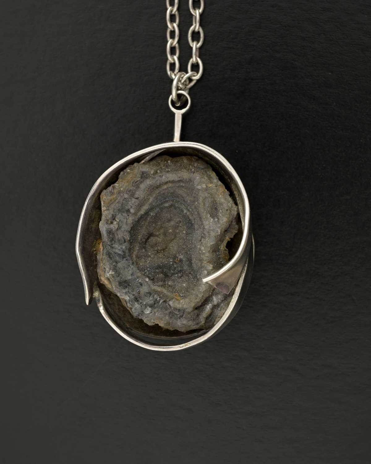 Lot 39 - Graham Watling, a mid 20th century silver geode brutalist pendant, with chain