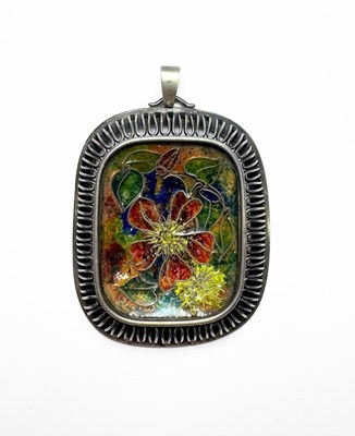 Lot 474 - A mid 20th century silver enamel floral pendant