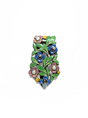 Lot 486 - Bernard Instone, a silver enamel and marcasite clip