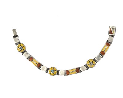 Lot 11 - James Fenton, an Art Nouveau silver enamel floral bracelet