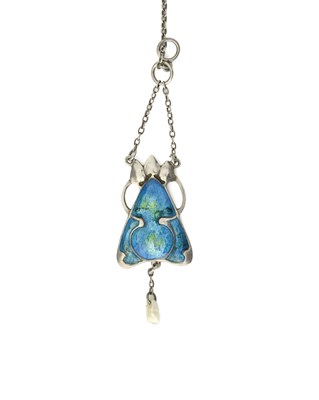 Lot 14 - An Art Nouveau silver enamel and pearl necklace