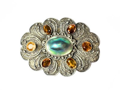 Lot 489 - A mid 20th century silver citrine and pearl buckle
