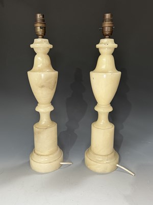 Lot 607 - A pair of alabaster table lamps bases, height...