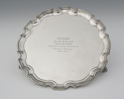 Lot 62 - An Elizabeth silver salver, presented to "Tom...