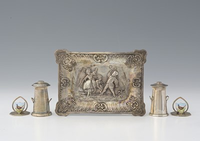 Lot 224 - Two Edwardian silver and enamel menu holders,...