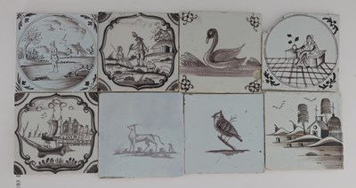 Lot 617 - A collection of English Delft monochrome tiles,...