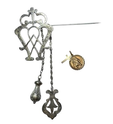 Lot 389 - A 9ct gold charm and cross, together with a Scottish silver Luckenbooth
