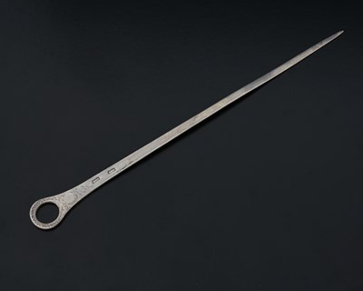 Lot 82 - A silver meat skewer, with an engraved ring...