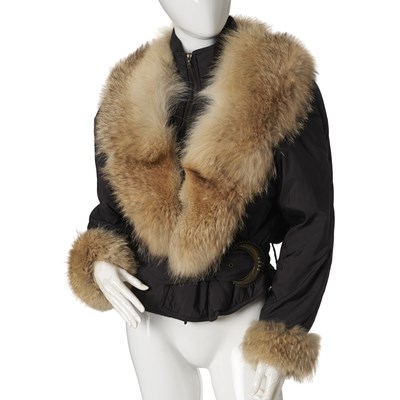 Lot 538 - An insulated black nylon jacket w/ detachable coyote fur trim.