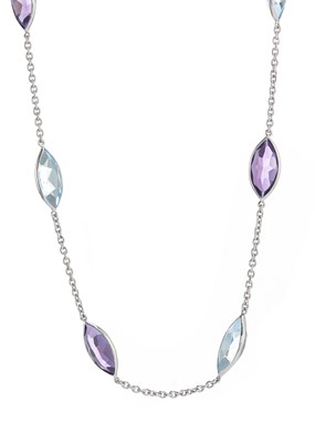 Lot 87 - An 18ct gold blue topaz and amethyst chain necklace