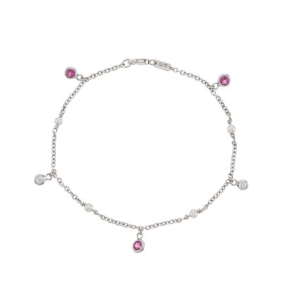 Lot 169 - An 18ct gold pink tourmaline and pearl bracelet