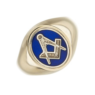 Lot 67 - A 9ct gold blue enamel Masonic swivel signet ring