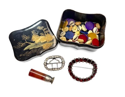 Lot 385 - An early 20th century buckle, brooch, agate seal etc.