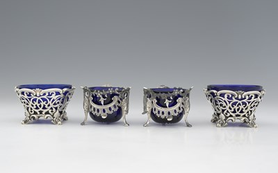 Lot 405 - Two pairs of Victorian pierced silver salts,...