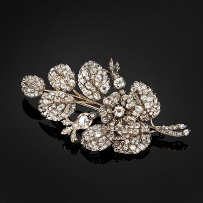 Lot 33 - A 19th century gold and silver diamond floral spray brooch