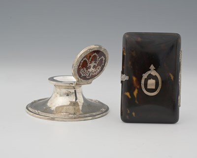 Lot 355 - A George V silver and tortoiseshell inkwell,...