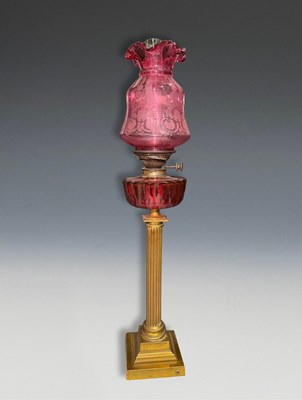 Lot 631 - A Victorian brass Hinks oil lamp, with acid...