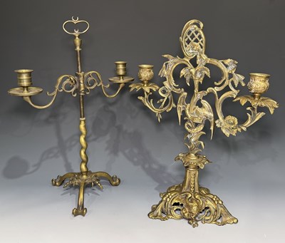 Lot 228 - A brass twin-light candelabra, early 20th...