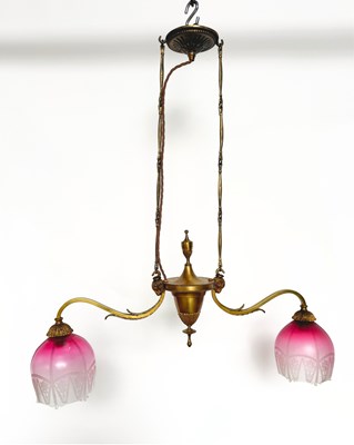Lot 702 - An English hanging brass rise and fall...