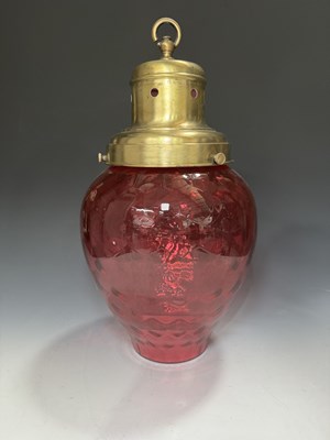 Lot 604 - A strawberry glass shade on brass ceiling...
