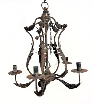 Lot 688 - A black painted wrought-iron 5 light...
