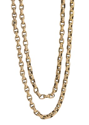 Lot 5 - An early 20th century 9ct gold belcher-link longuard chain necklace