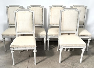 Lot 730 - A set of six French dining chairs, white...