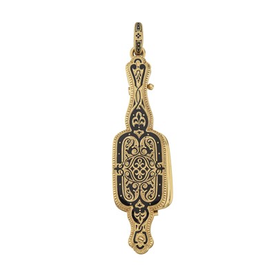 Lot 36 - A pair of late 19th century French 18ct gold black enamel lorgnettes