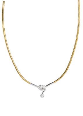 Lot 213 - An 18ct bi-colour gold diamond collar necklace