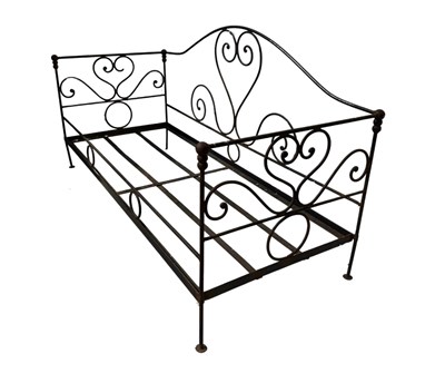 Lot 798 - A black painted wrought iron day bed or sofa,...