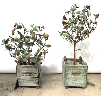 Lot 740 - A pair of decorative painted-metal lemon trees,...