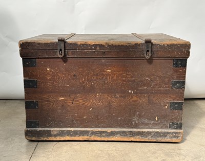Lot 742 - A large iron-bound silver or plate chest, pine...