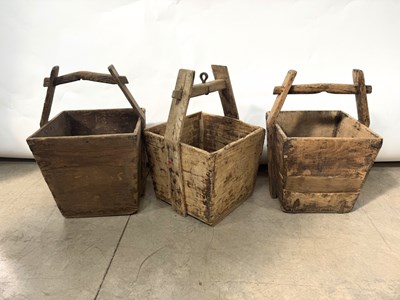 Lot 517 - Three square form rice or grain buckets with...