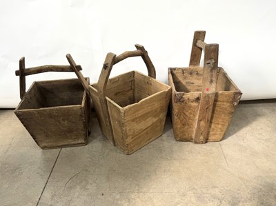 Lot 515 - Three square form rice or grain buckets with...