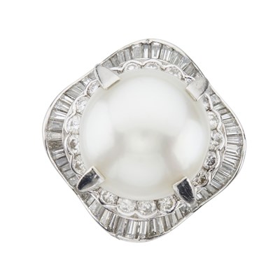 Lot 187 - A platinum pearl and diamond cocktail ring
