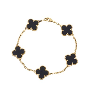 Lot 107 - Van Cleef & Arpels, an 18ct gold onyx Alhambra bracelet