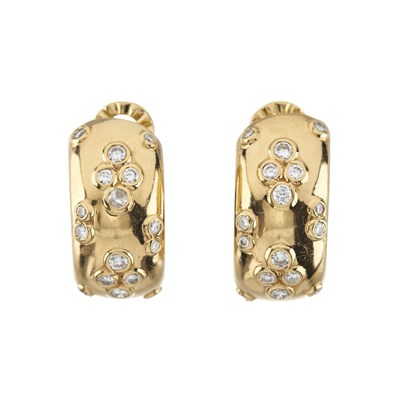 Lot 117 - Cartier, a vintage pair of 18ct gold diamond hoop earrings