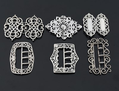 Lot 439 - Six silver buckles, one cast example by...