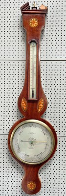 Lot 710 - A mahogany cased banjo shaped barometer,...