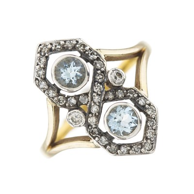 Lot 92 - A mid 20th century 15ct gold aquamarine and diamond dress ring