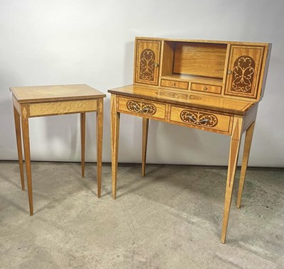 Lot 750 - A modern satinwood bonheur dujour, boxwood,...